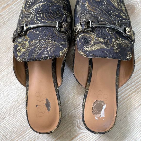 Franco Sarto Black and Gold Mules - Picture 4 of 6